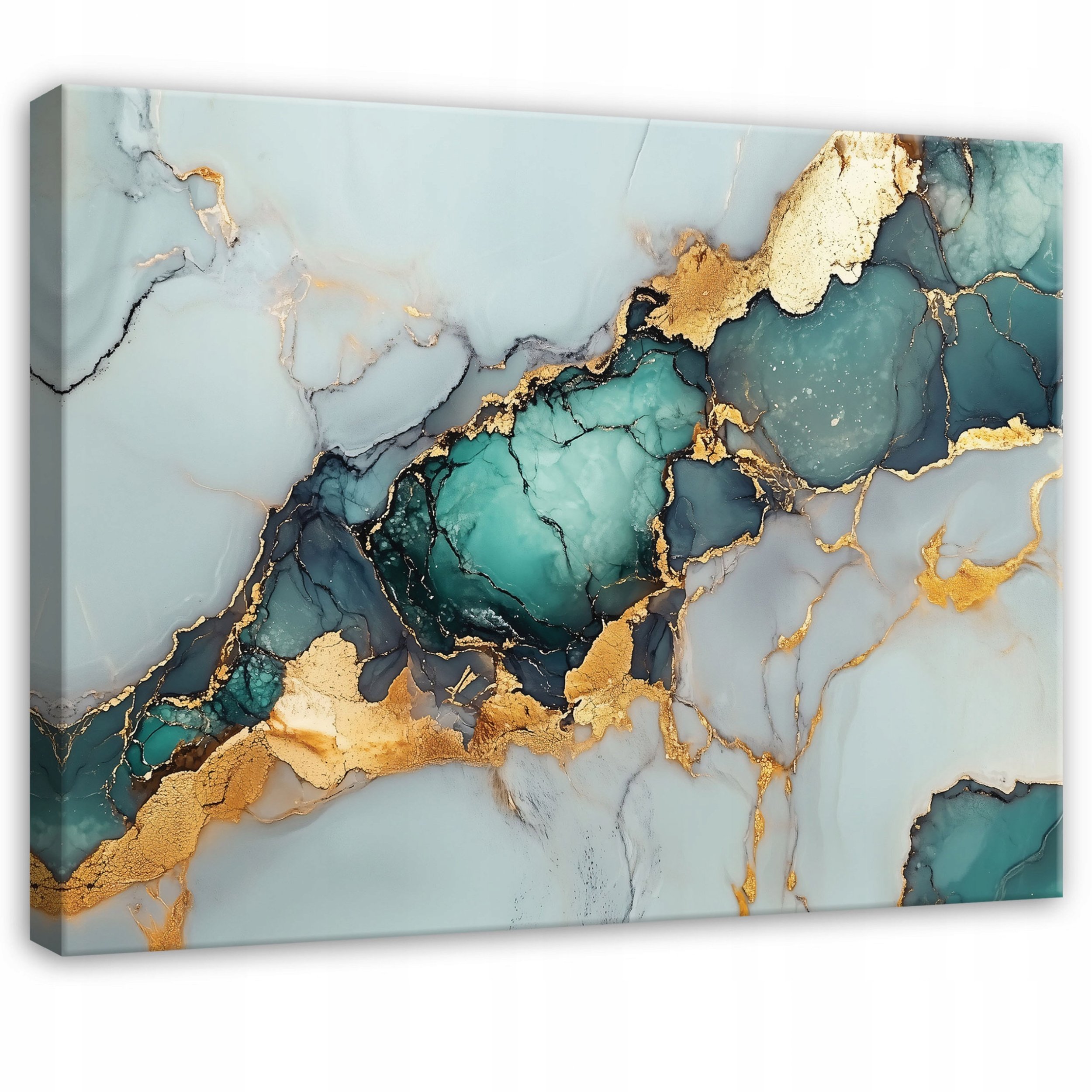 OBRAZ ABSTRAKCJA MARMUR ZŁOTO ZIELONY DO SYPIALNI SALONU NA PŁÓTNIE 60x40