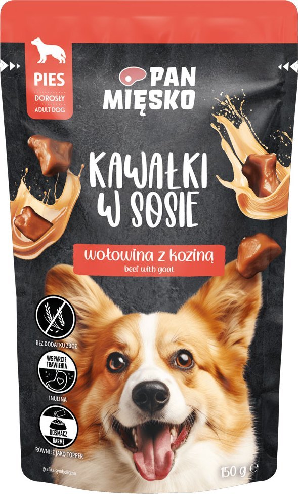 Pan Mięsko Pan Mięsko Karma mokra dla psa Kawałki w sosie Wołowina z koziną (dorosły) 150 g