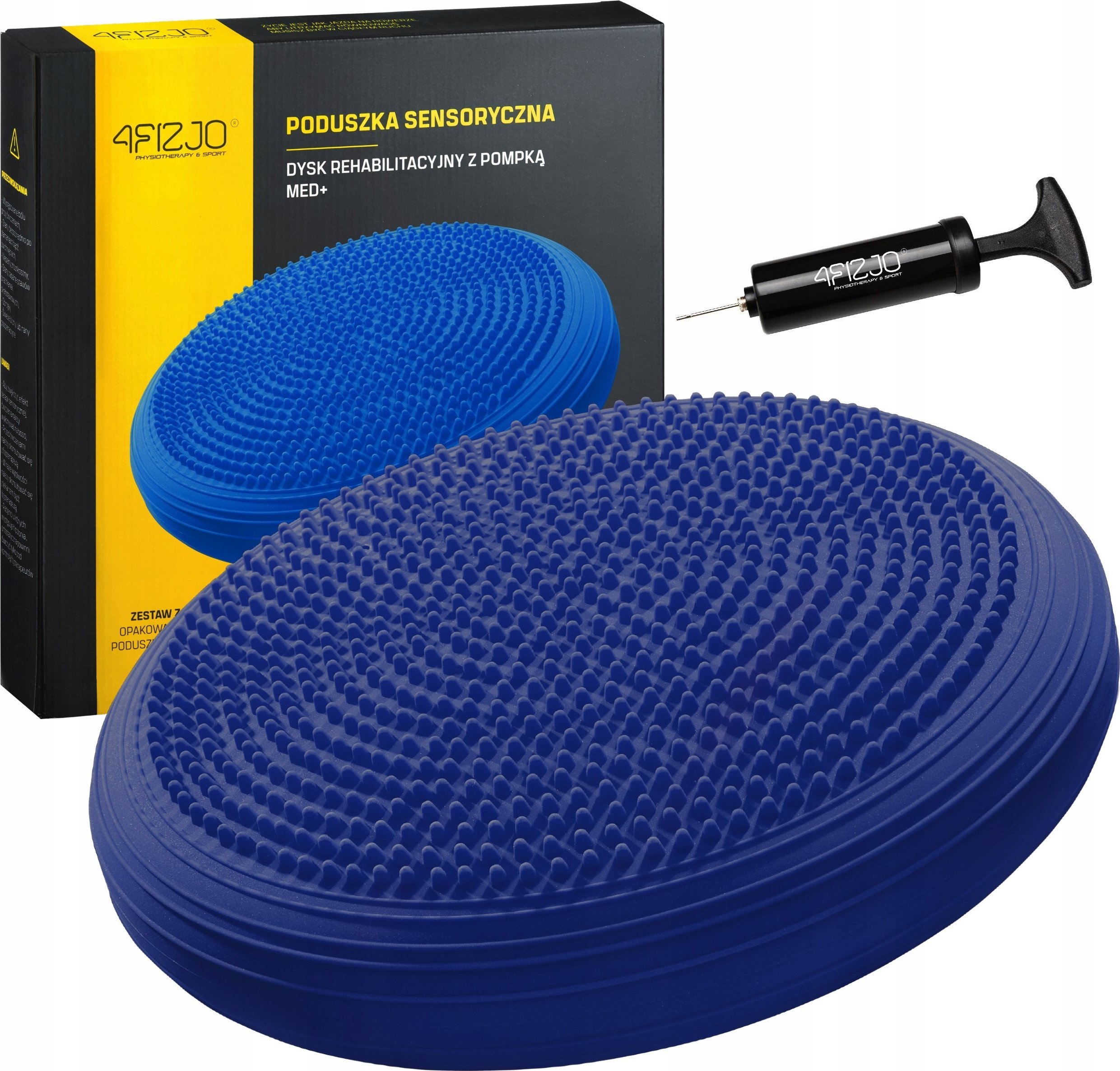 4fizjo Poduszka sensomotoryczna MED+, jeżyk, granatowa Dysk rehabilitacyjny z wypustkami do ćwiczeń