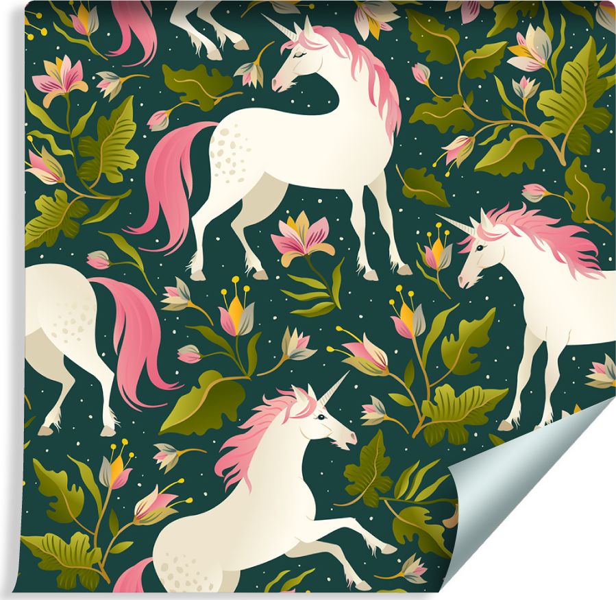 Muralo Tapeta Dla Dzieci - Jednorożce Wśród Roślin