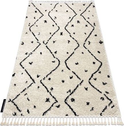 Dywany Łuszczów Dywan BERBER TETUAN B751 zygzak krem Frędzle berberyjski marokański shaggy, 80x150 cm