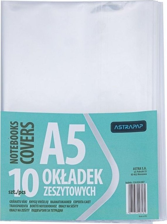 Okładka zeszytowa A5 bezbarwna (10szt) ASTRA