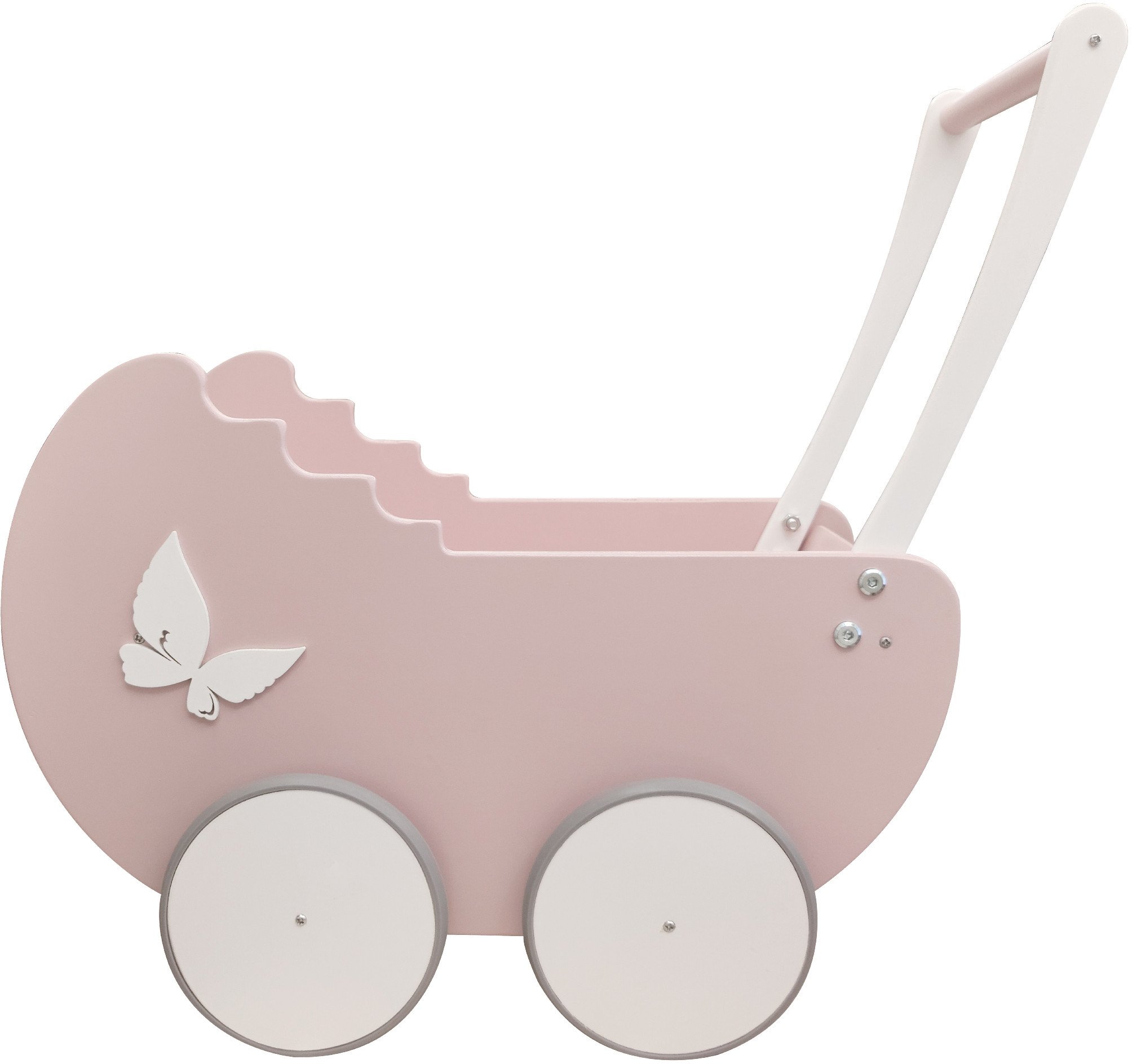 Drewniany wózek dla lalek Ivy pastelowy róż kołyska pchacz