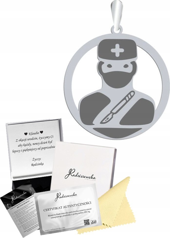 Radziszewska Jewellery Zawieszka Srebrna z Chirurgiem Srebro 925 Prezent Biżuteria GRAWER GRATIS