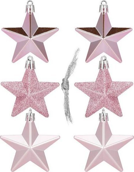 Springos Bombki choinkowe 6 szt. gwiazdki ozdoby świąteczne zestaw różowy UNIWERSALNY