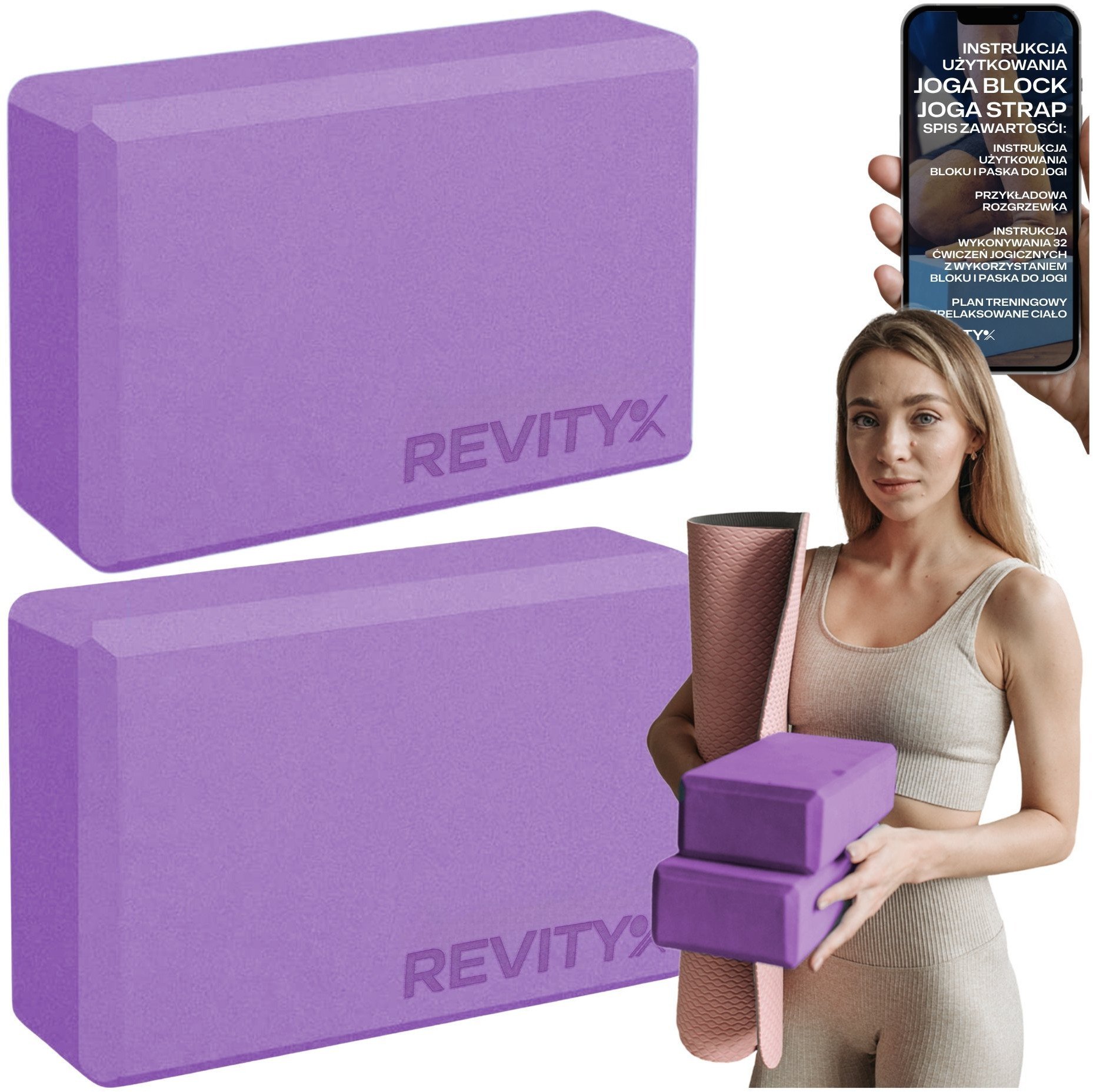 Klocki kostki bloki do jogi Revity 23 x 15 x 7.5 cm 2 szt.