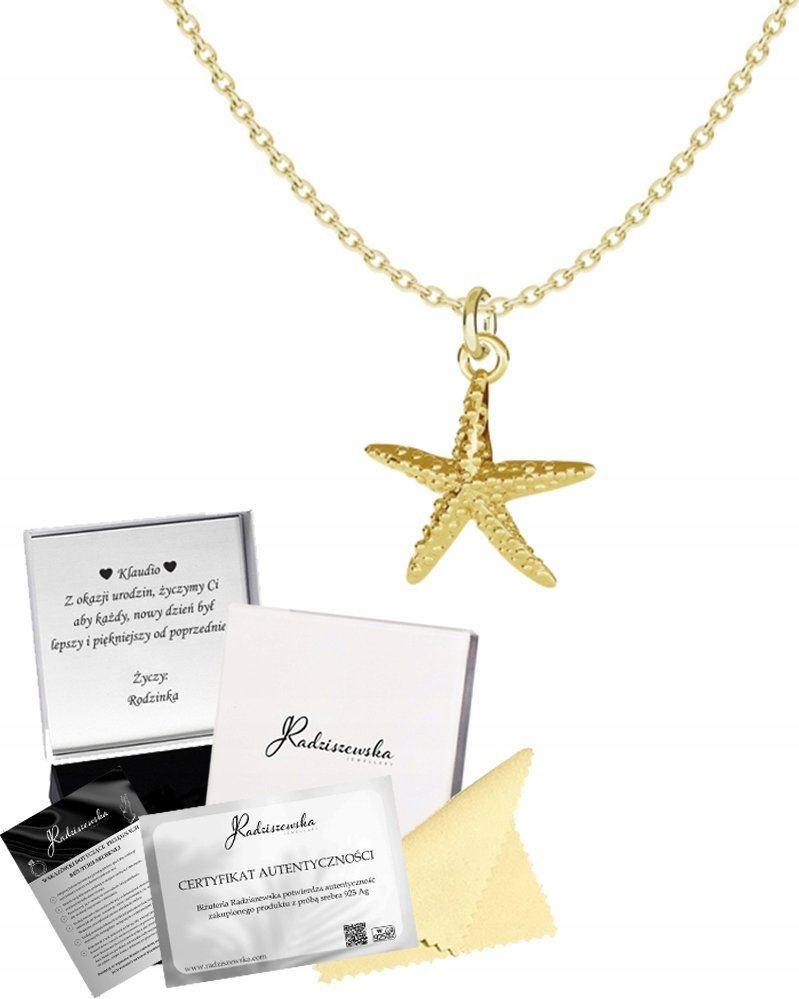 Radziszewska Jewellery Złoty Naszyjnik ROZGWIAZDA Łańcuszek Srebro 925 Prezent DEDYKACJA GRATIS