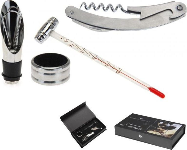 Excellent Houseware Zestaw do wina - korkociąg, nalewak, obręcz