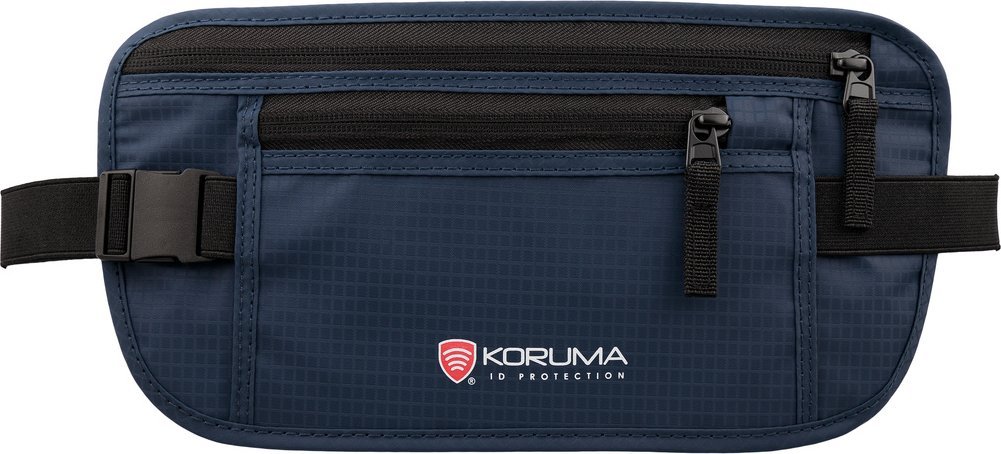 Dyskretna saszetka turystyczna na biodro z ochroną RFID (granatowy) Uniwersalny