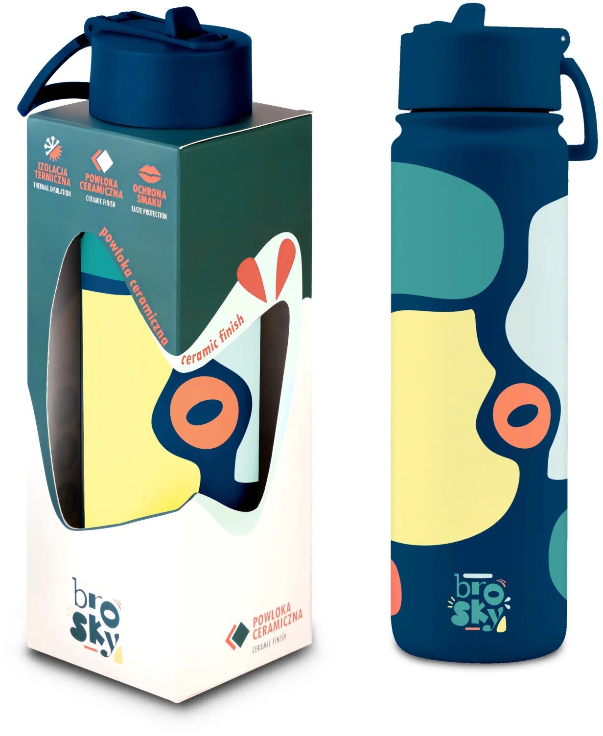 Brosky O. Granatowa metalowa butelka na wodę ze słomką 680 ml