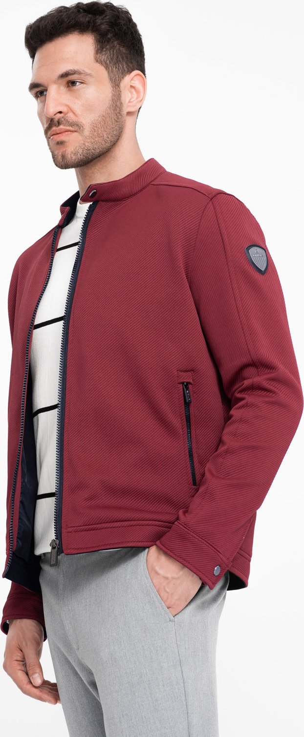 Kurtka męska Ombre Kurtka męska BIKER ze strukturalnej tkaniny - bordowa V2 OM-JANP-0138 XXL