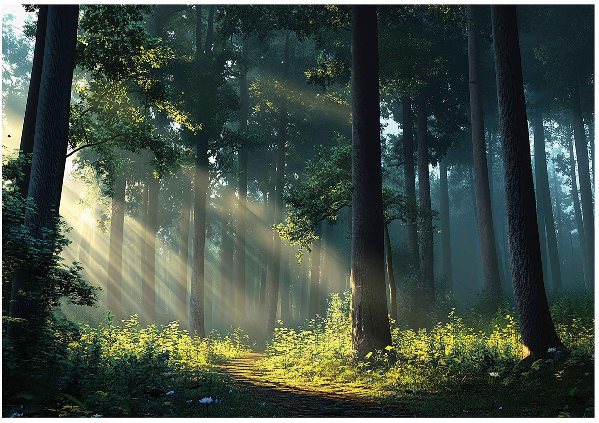 Fototapeta Las Słońce Drzewa 3D Natura Na Ścianę Sypialnia Salon 350X250