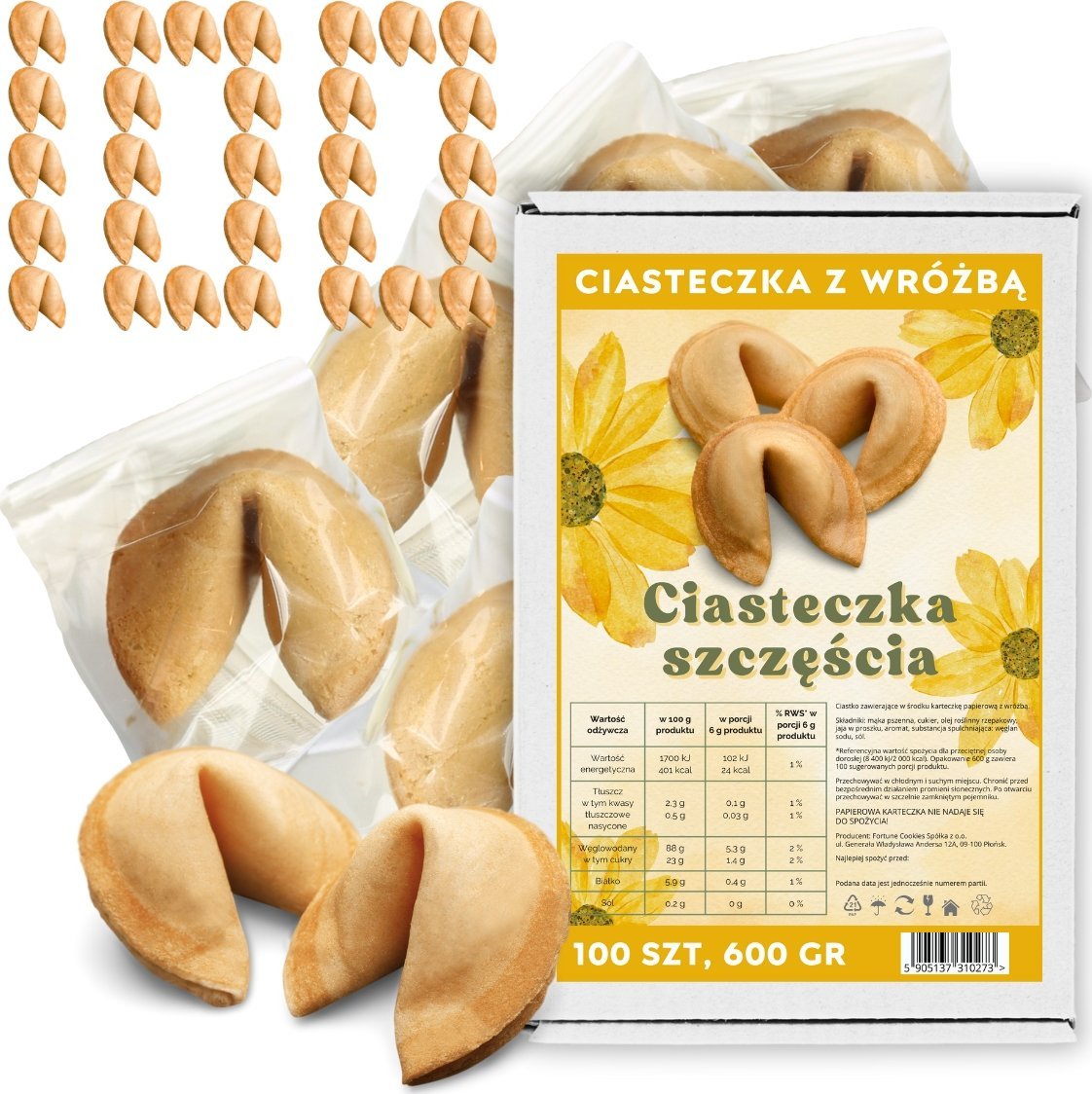 MagiaCiast Ciasteczka z Wróżbą Szczęścia Podziękowanie dla gości Magia Losu 100 sztuk