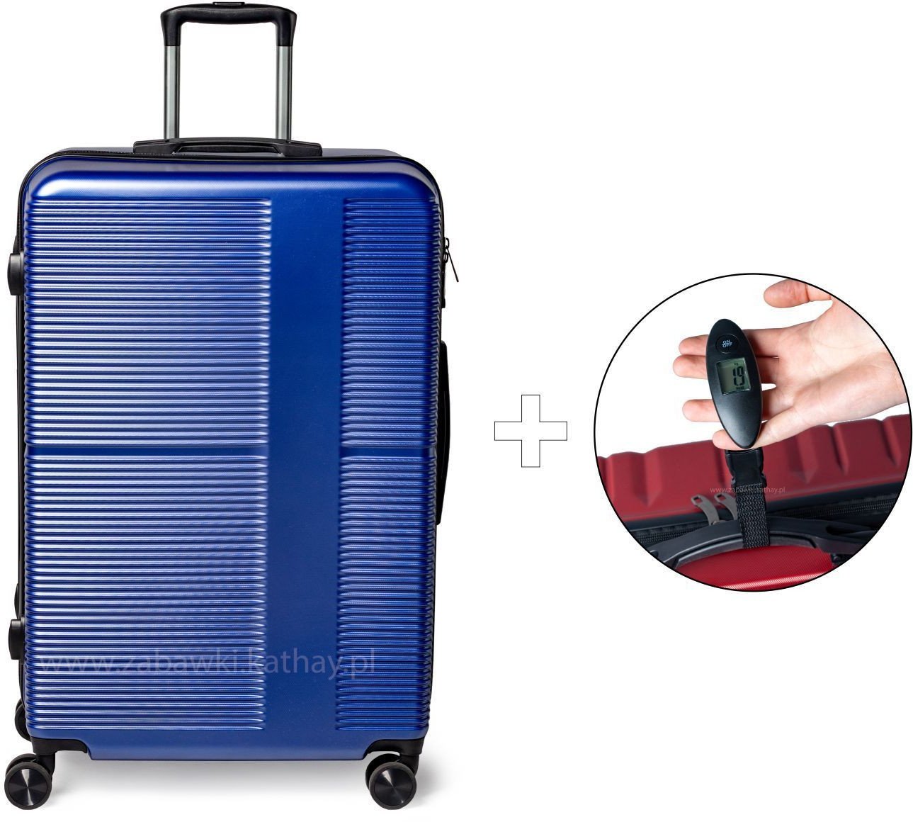 Duża walizka podróżna granat ABS+PC zamek szyfrowy + waga bagażowa gratis