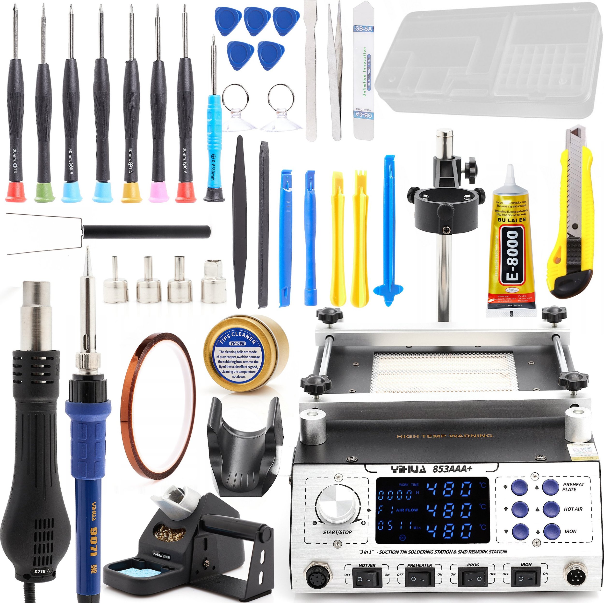 Stacja Lutownicza Yihua 853AAA+ Akcesoria GSM Klej Nóż Kapton Techrebal