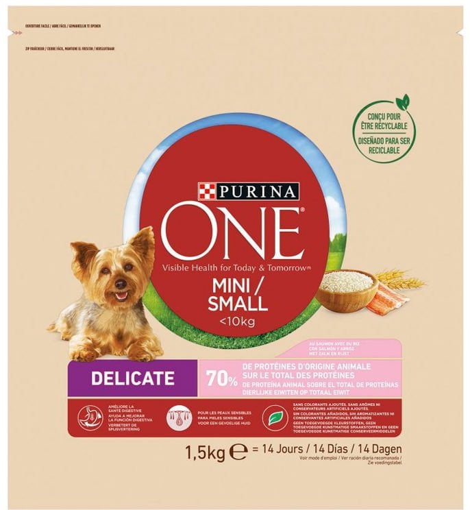 Dry dog food ONE Mini Sensitive, with salmon and rice, 1.5 kg