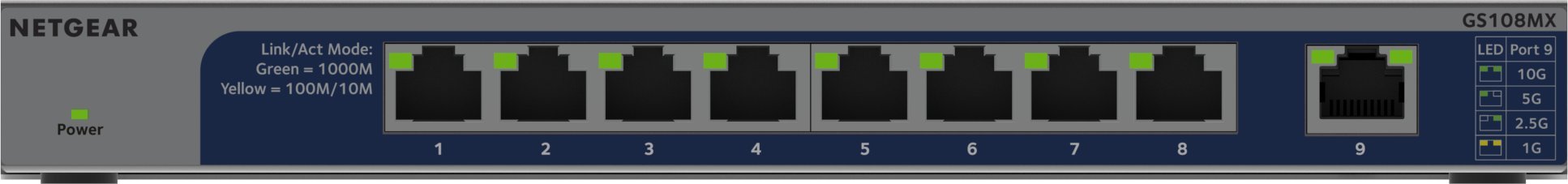 NETGEAR GS108MX-100EUS łącza sieciowe Nie zarządzany L2 Gigabit Ethernet (10/100/1000) Montaż na biurku/ścianie