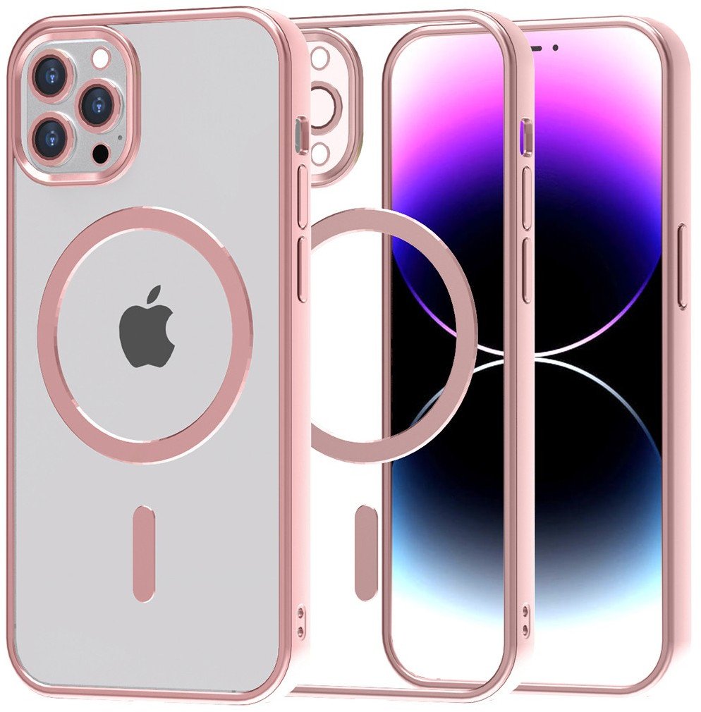 Etui Magnetyczne MagSafe do Apple iPhone 14 Pro Max, przezroczyste z różową ramką