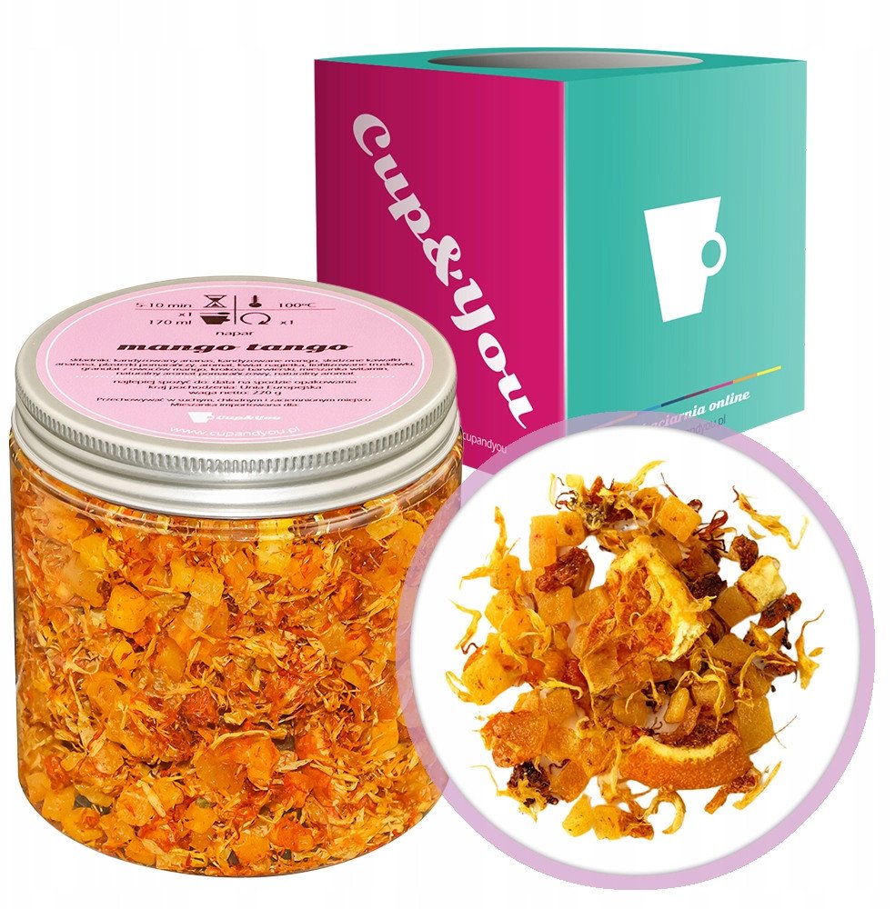 Najlepsza herbata owocowa MANGO TANGO kawałki pomarańczy ananas 220g - herbata sypana liściasta napar z suszu PREMIUM Cup&You