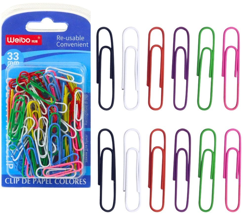 Zestaw Spinacze Biurowe Do Papieru Kolorowe 33mm 90szt.