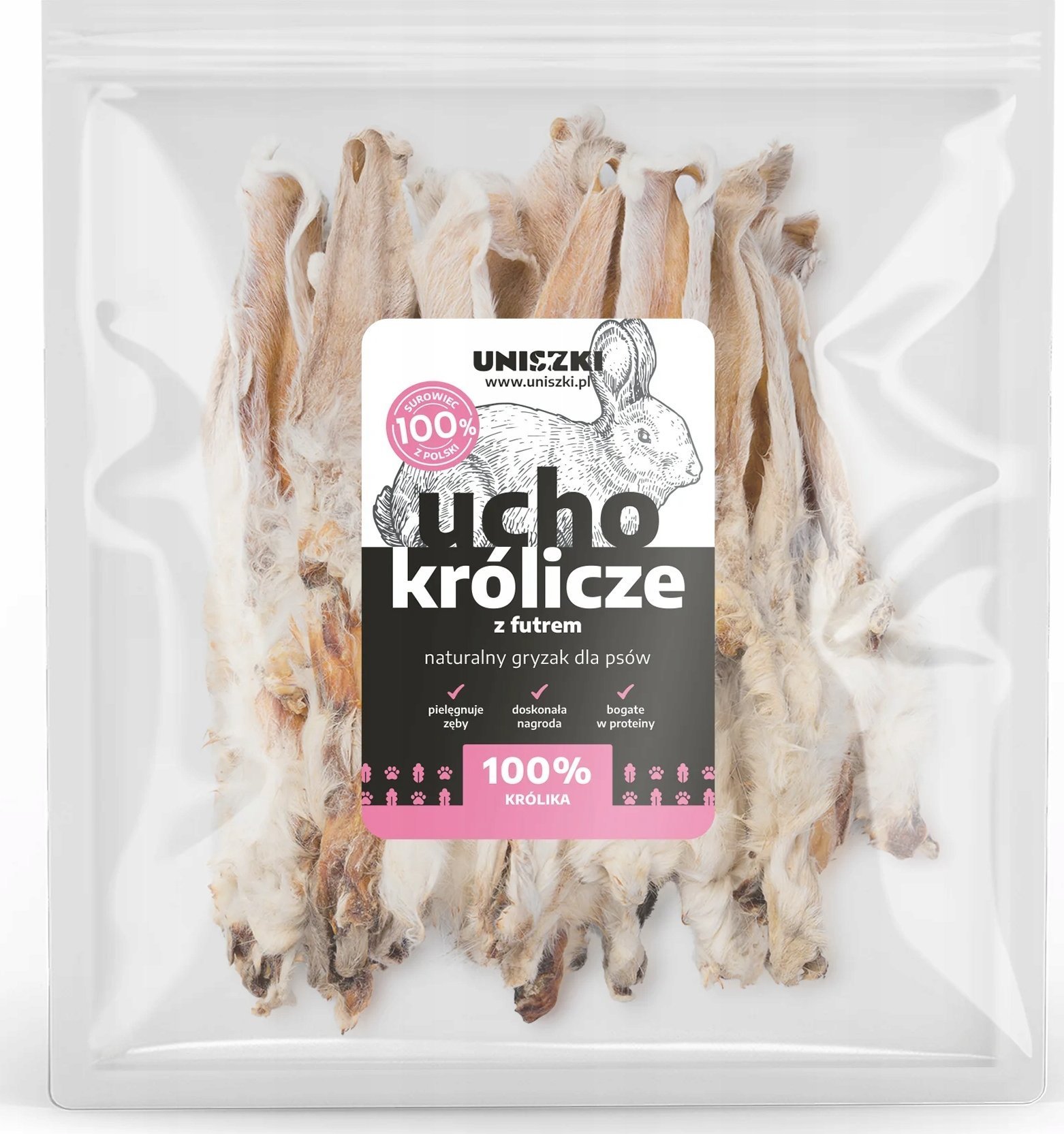 UNISZKI Ucho królicze z futrem 20szt