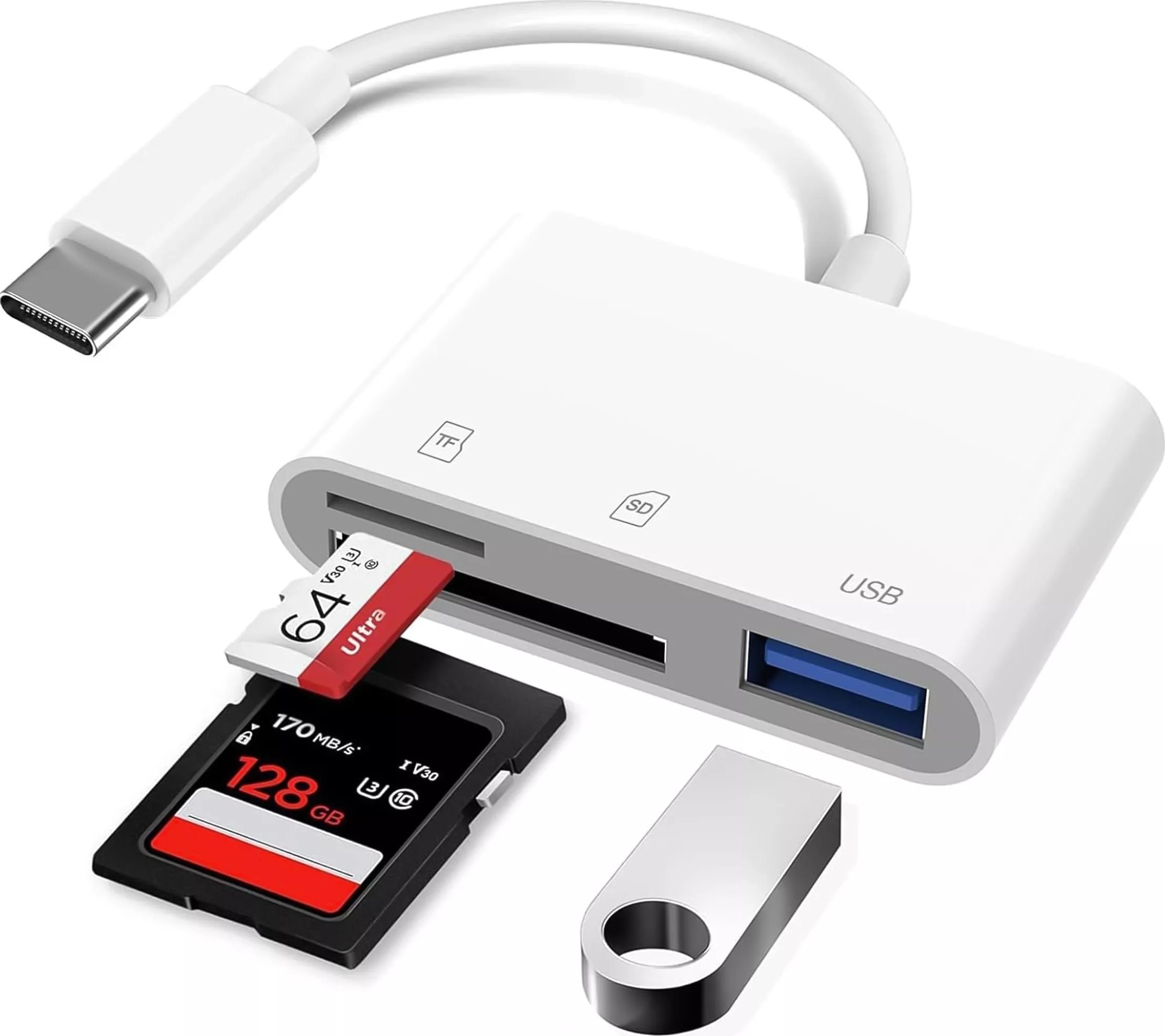Alogy Czytnik kart SD TF USB Alogy adapter z złączem USB-C do Apple iPhone iPad Biały