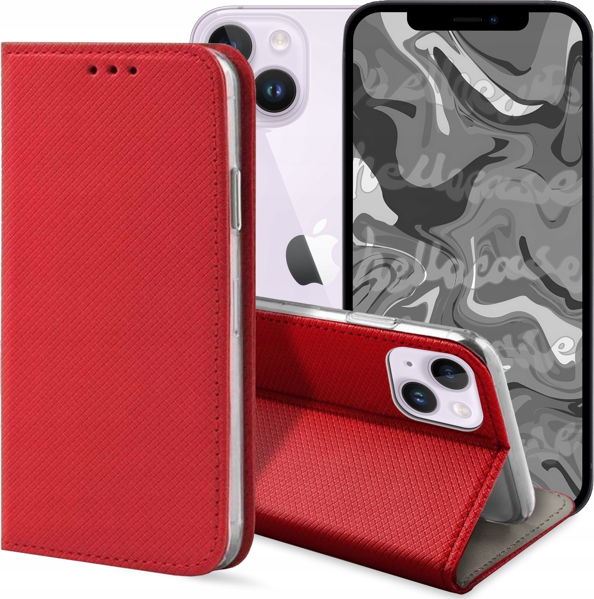 Hello Case ETUI Z KLAPKĄ DO Apple iPhone 14 CZERWONE ZAMYKANE MAGNETYCZNE