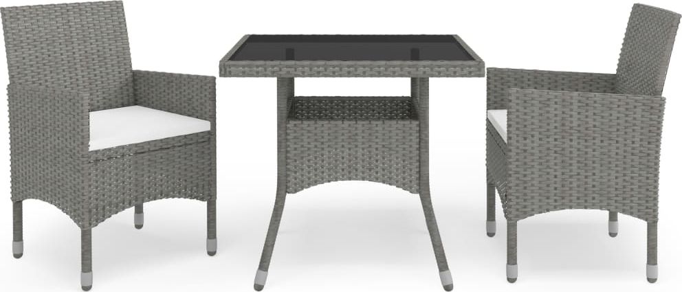 vidaXL 3-częściowy zestaw mebli ogrodowych, szary, polirattan i szkło