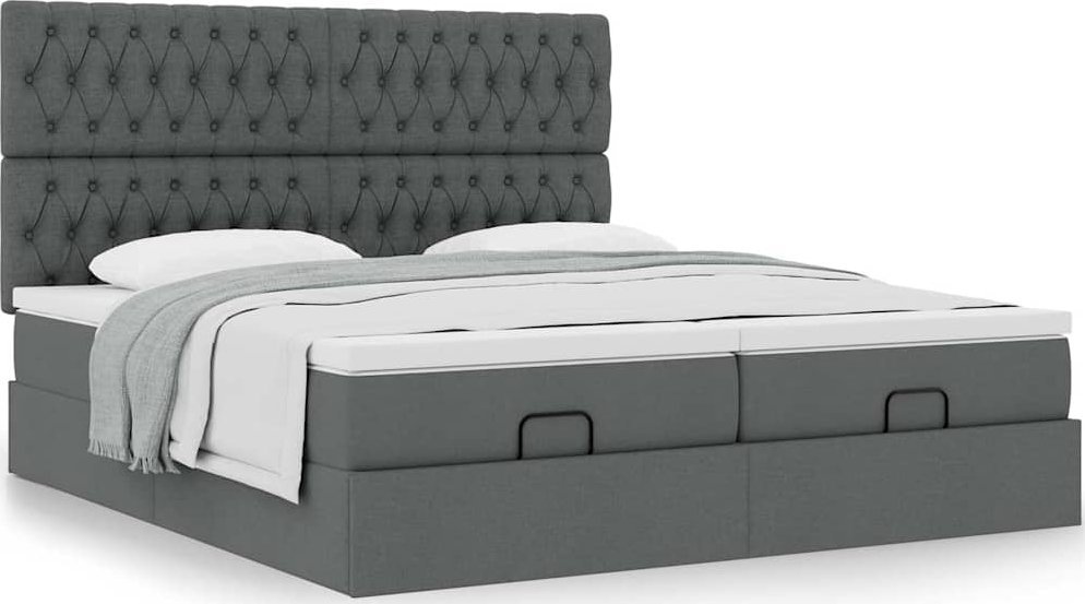 Rama łóżka otomana z materacami, szara, 200x200 cm, tkanina