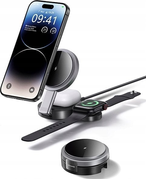 USAMS Składana ład. indukcyjna 3w1 15W do telefonu/Apple Watch/słuchawek CD234WXC01 (US-CD234)