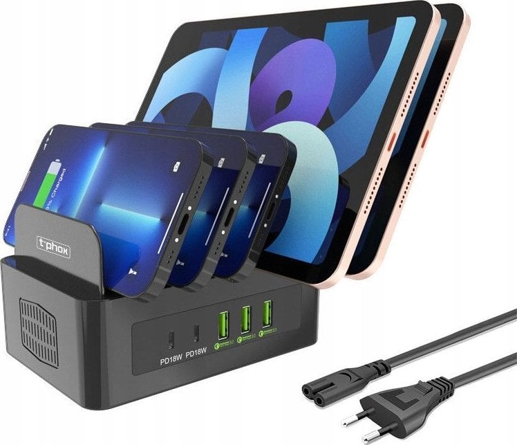 Ładowarka T-Phox ŁAD SIEC T-PHOX POWERHUB DUAL PORT 100W 2xUSB-C/3xUSB STACJA DOKUJĄCA BLACK