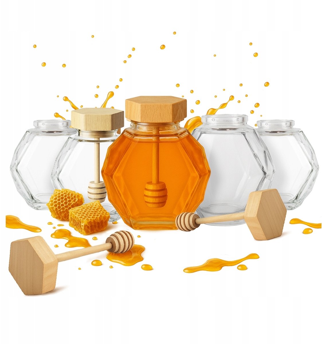 Bimberek 20x Słoiki Szklane MAJA 200 ml z drewnianą pokrywą na Miód