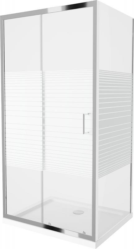 Mexen Mexen Apia kabina prysznicowa rozsuwana 140 x 100 cm, transparent/pasy, chrom + brodzik Flat - 840-140-100-01-20-4010