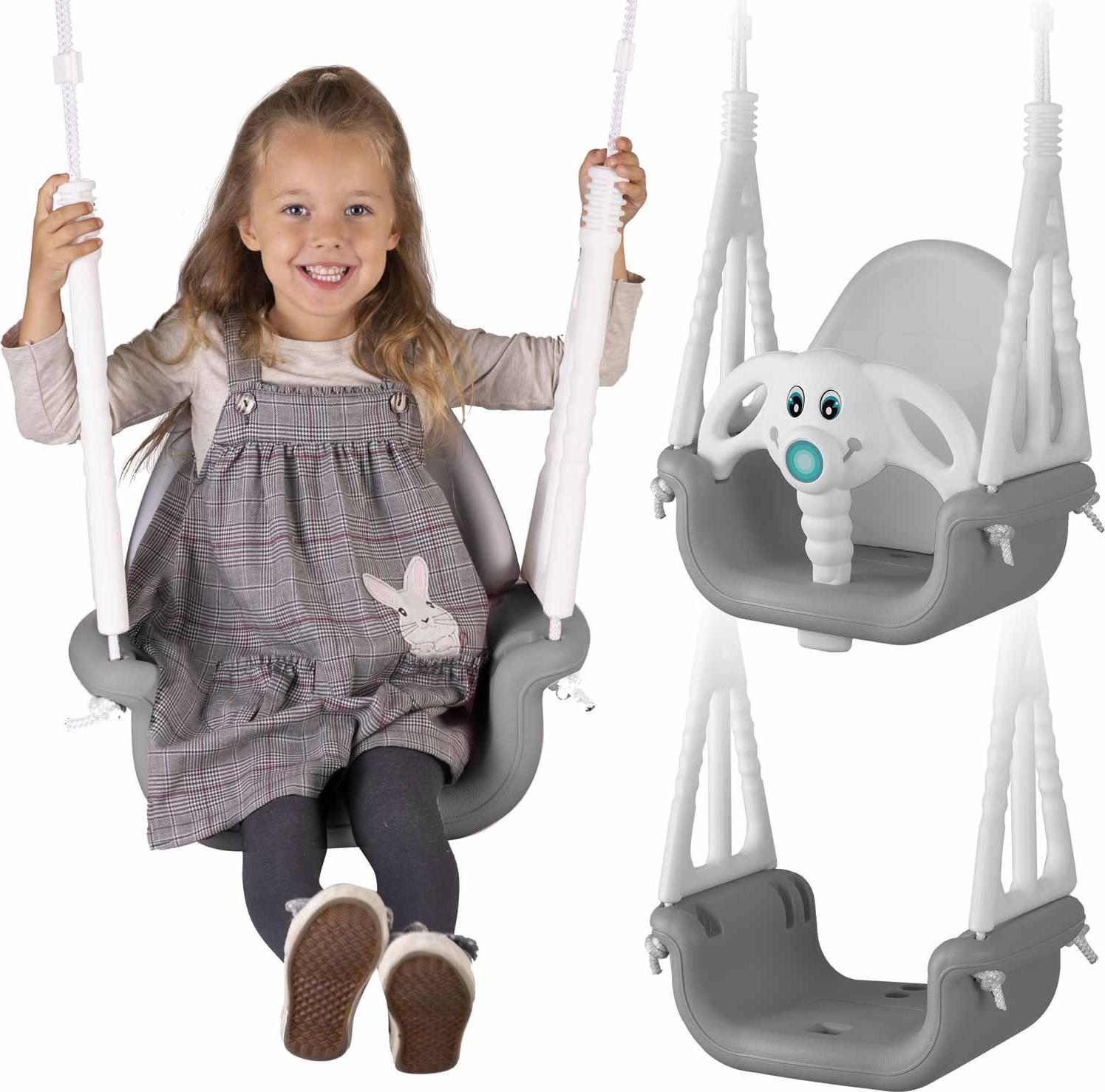 Huśtawka Ricokids Huśtawka kubełkowa Słonik 3w1 szaro-biała
