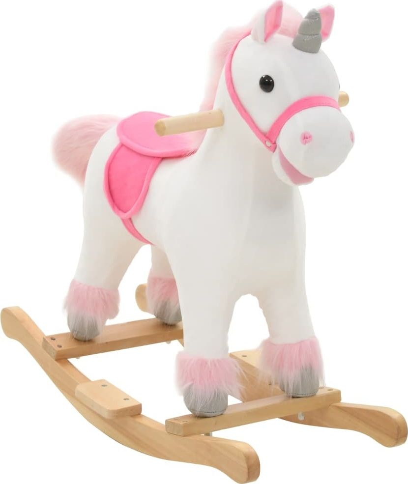 vidaXL Jednorożec na biegunach, pluszowy, 65x32x58 cm, biało-różowy