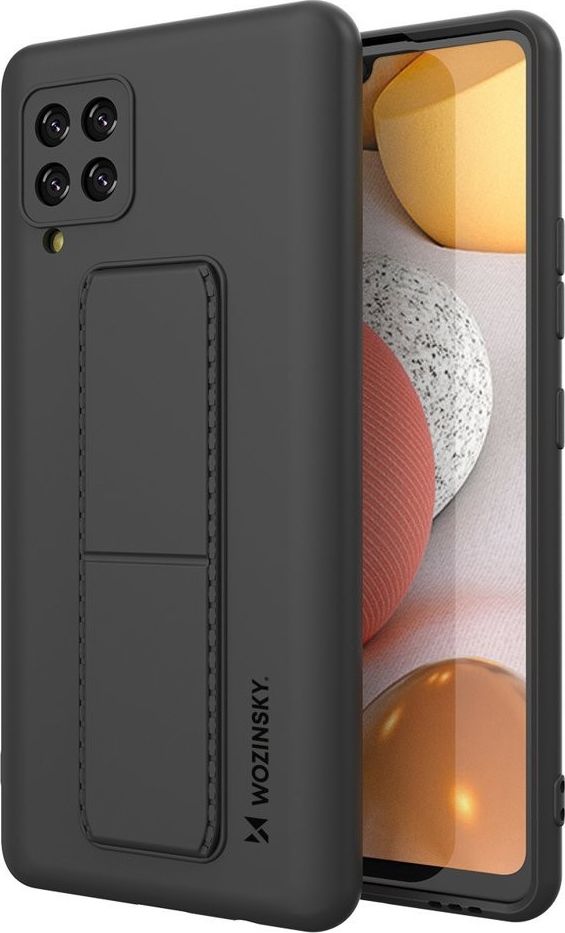 Wozinsky Kickstand Case elastyczne silikonowe etui z podstawką Samsung Galaxy A42 5G czarny