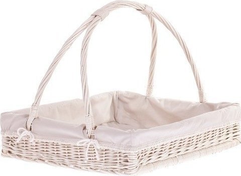 WickerPL Wiklinowa Wybielana Taca z Pałąkiem Obszyta Tkaniną 60x50 H12 cm