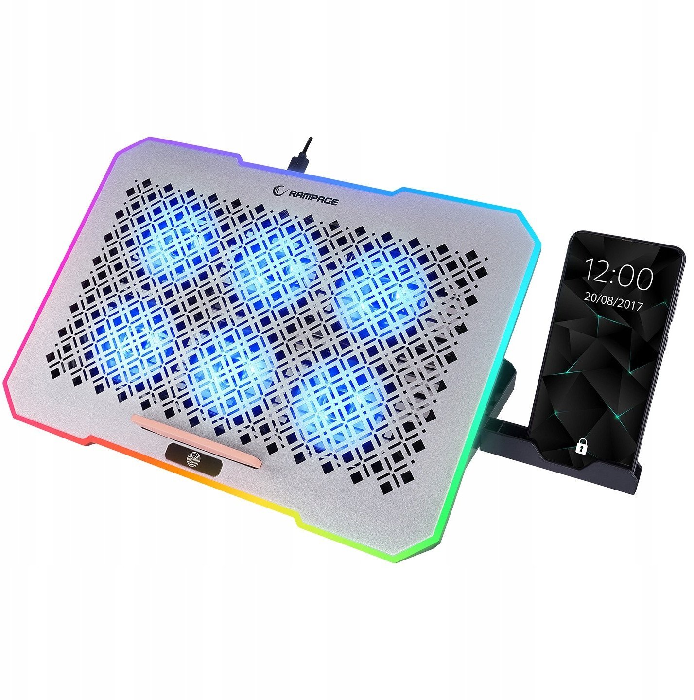 Podstawka chłodząca Rampage FREEZ pod laptop 9-17'' RGB 6 wentylatorów, srebrna