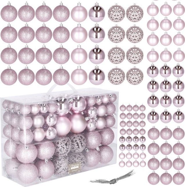 Springos Bombki choinkowe 100 szt. ozdoby świąteczne zestaw 6/4/3 cm różowe UNIWERSALNY