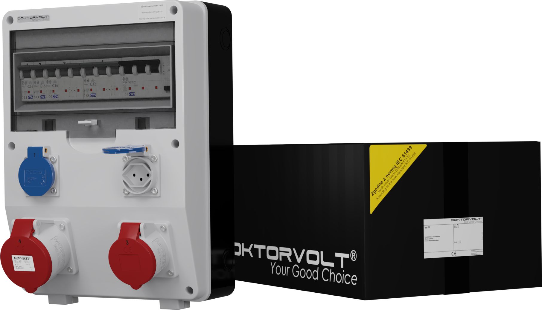 Doktorvolt Rozdzielnica budowlana TD-S/FI CH 32A 16A 2x230V gniazda Mennekes Doktorvolt 2206