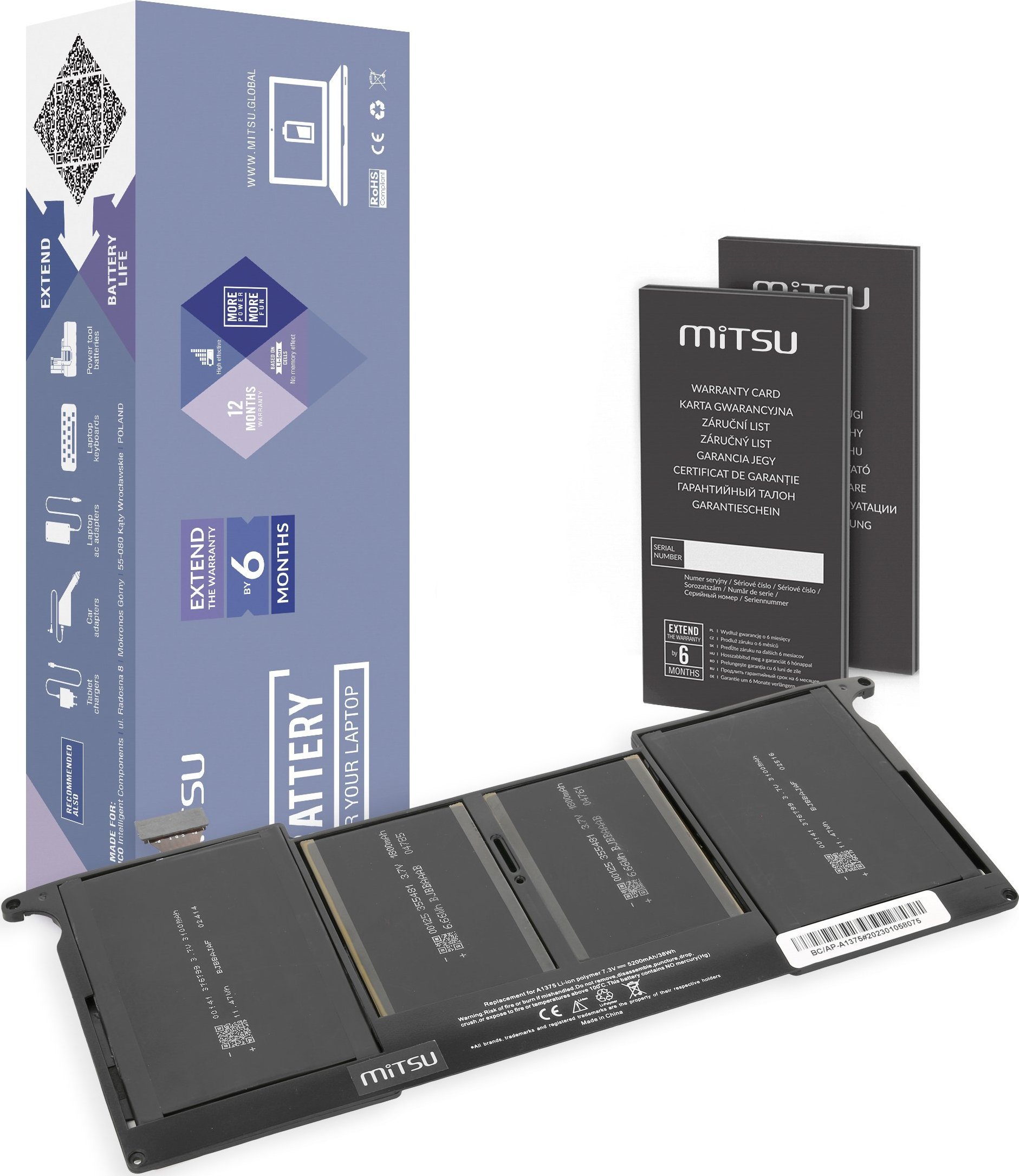 Bateria Mitsu Bateria A1375 do Apple MacBook Air 11 A1370 2010r.