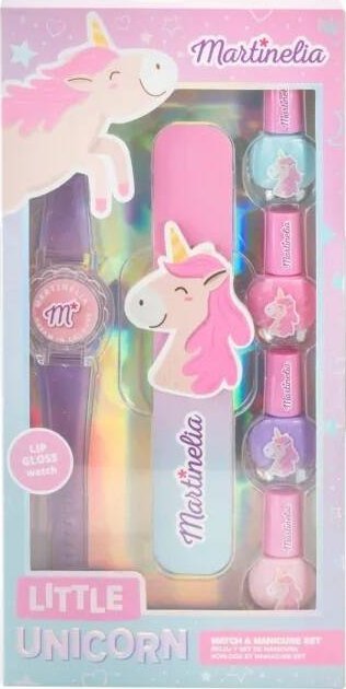 Martinelia Little Unicorn Watch & Manicure Set zestaw uroczy zegarek z błyszczykiem + lakier do paznokci 4szt + pilnik