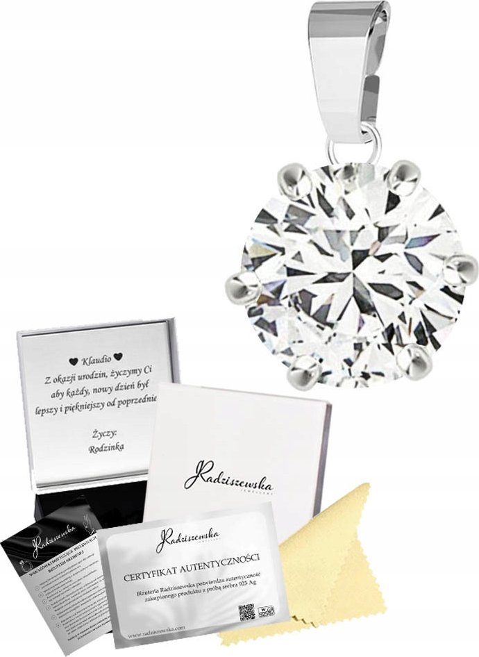 Radziszewska Jewellery Zawieszka Srebrna z Cyrkonią 925 Prezent Biżuteria Kobieta DEDYKACJA GRATIS