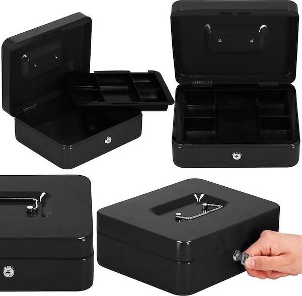 Springos Kasetka na pieniądze 30x24x9 cm metalowy sejf pudełko czarne UNIWERSALNY