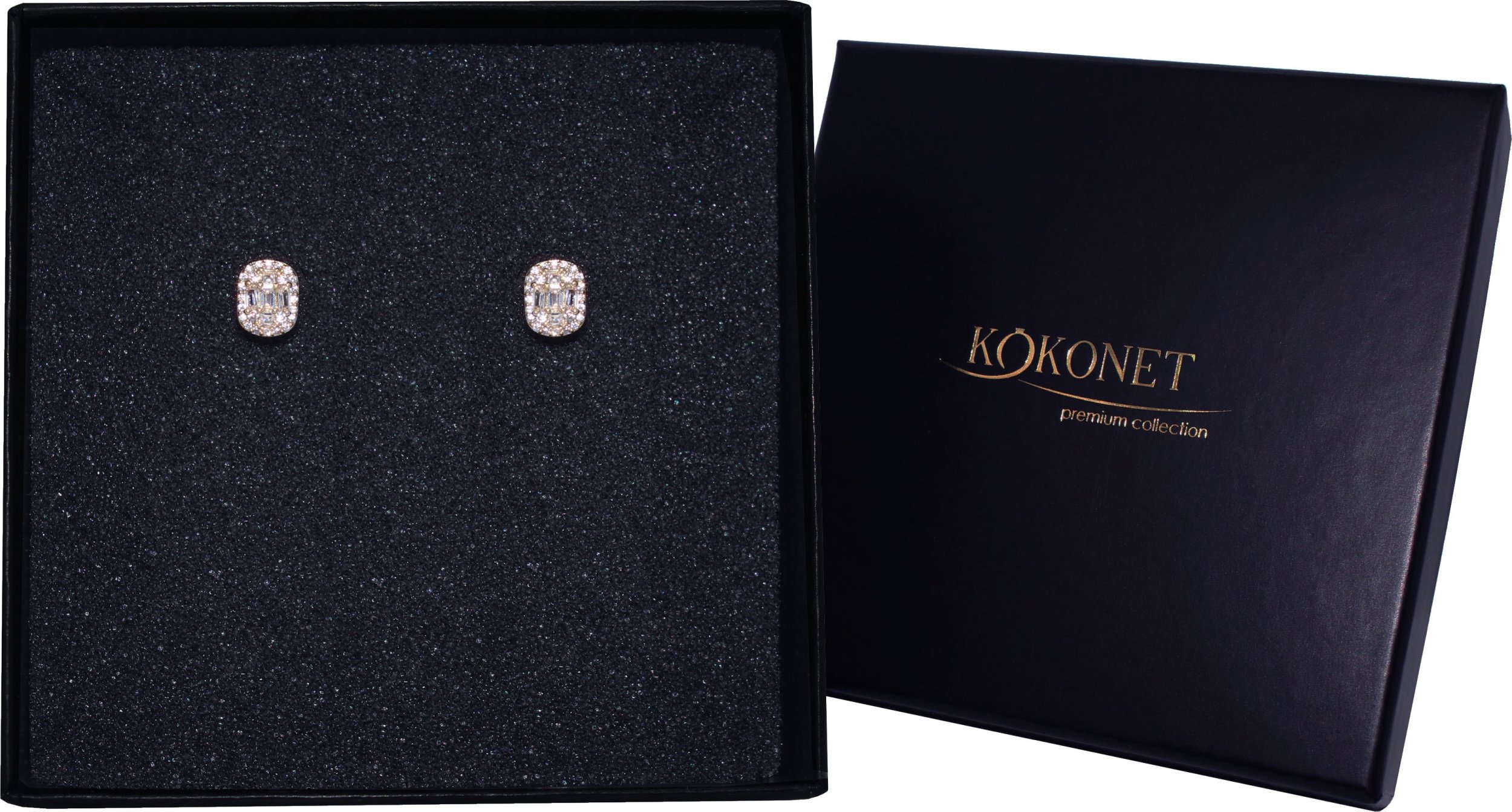 KOKONET Pozłacane kolczyki ślubne z cyrkoniami geometryczne kwadraty lśniące