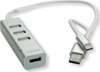 HUB USB Roline Koncentrator USB 2.0 do notebooków ROLINE, 4 porty, kabel połączeniowy typu A+C