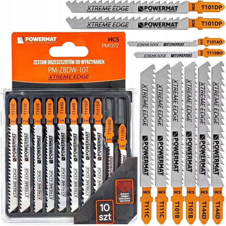 Powermat Zestaw nożyków brzeszczotów do wyrzynarki 10 sztuk Drewno Sklejka Tworzywo