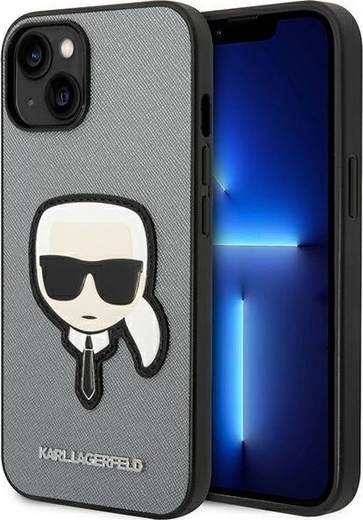 Karl Lagerfeld Saffiano Karl Head Patch Case - Etui iPhone 14 (srebrny)