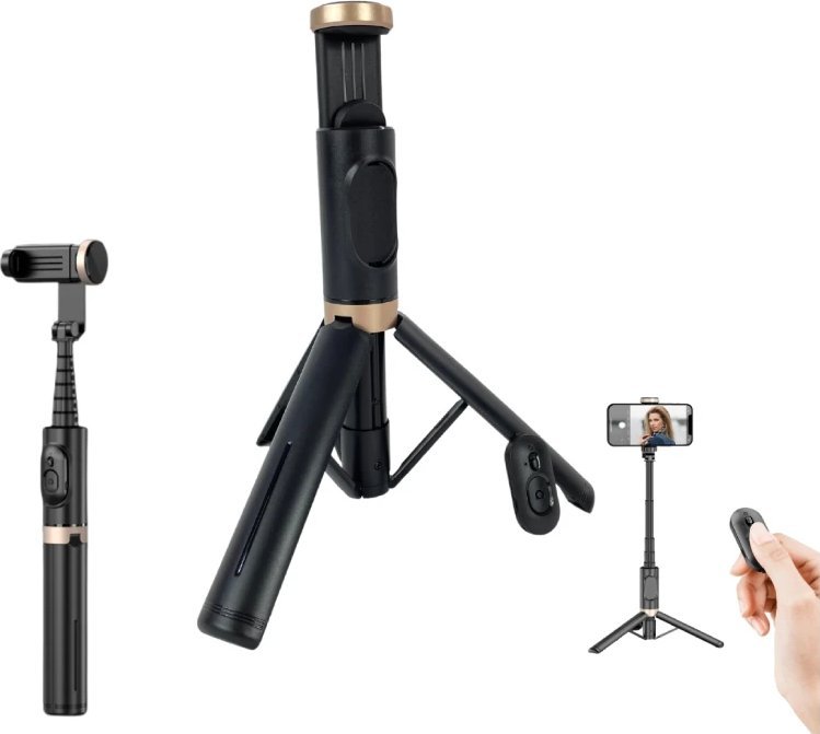 Selfie Stick + Statyw do telefonu 2w1 z pilotem czarny 73cm