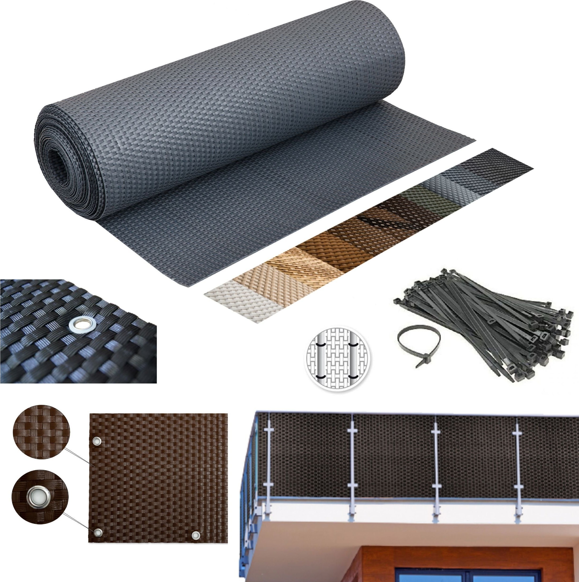 PROGRESJA Mata rattanowa na wymiar Osłona Balkonowa Oczkowana